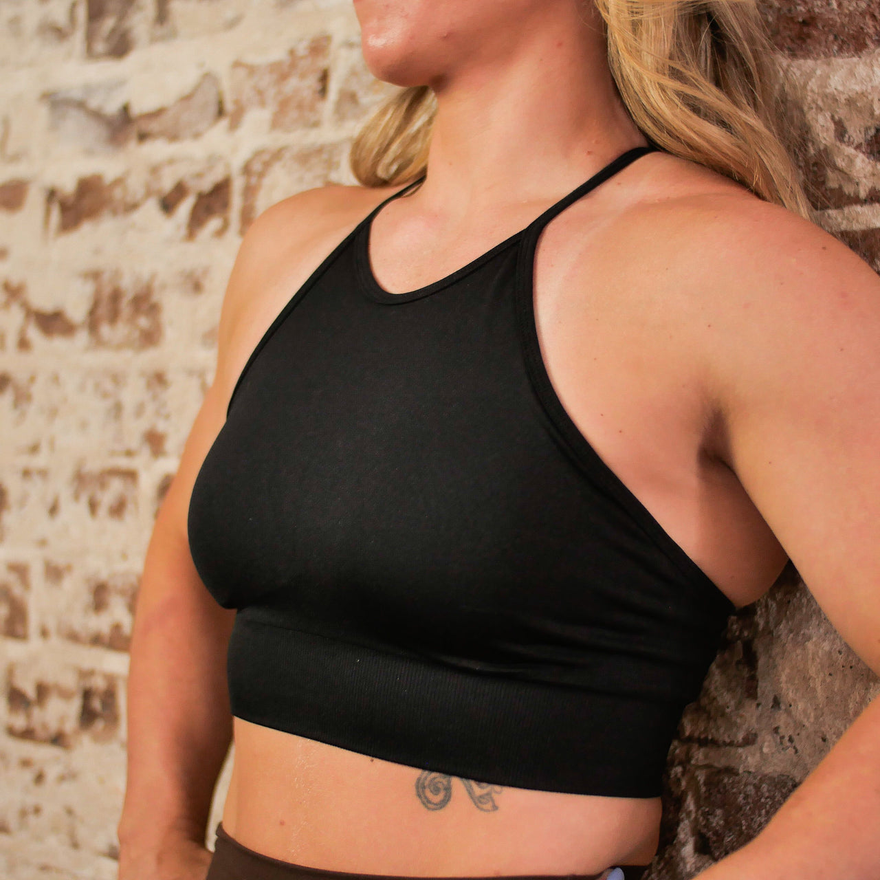 Mighty Halter Black Ribbed Sports Bra