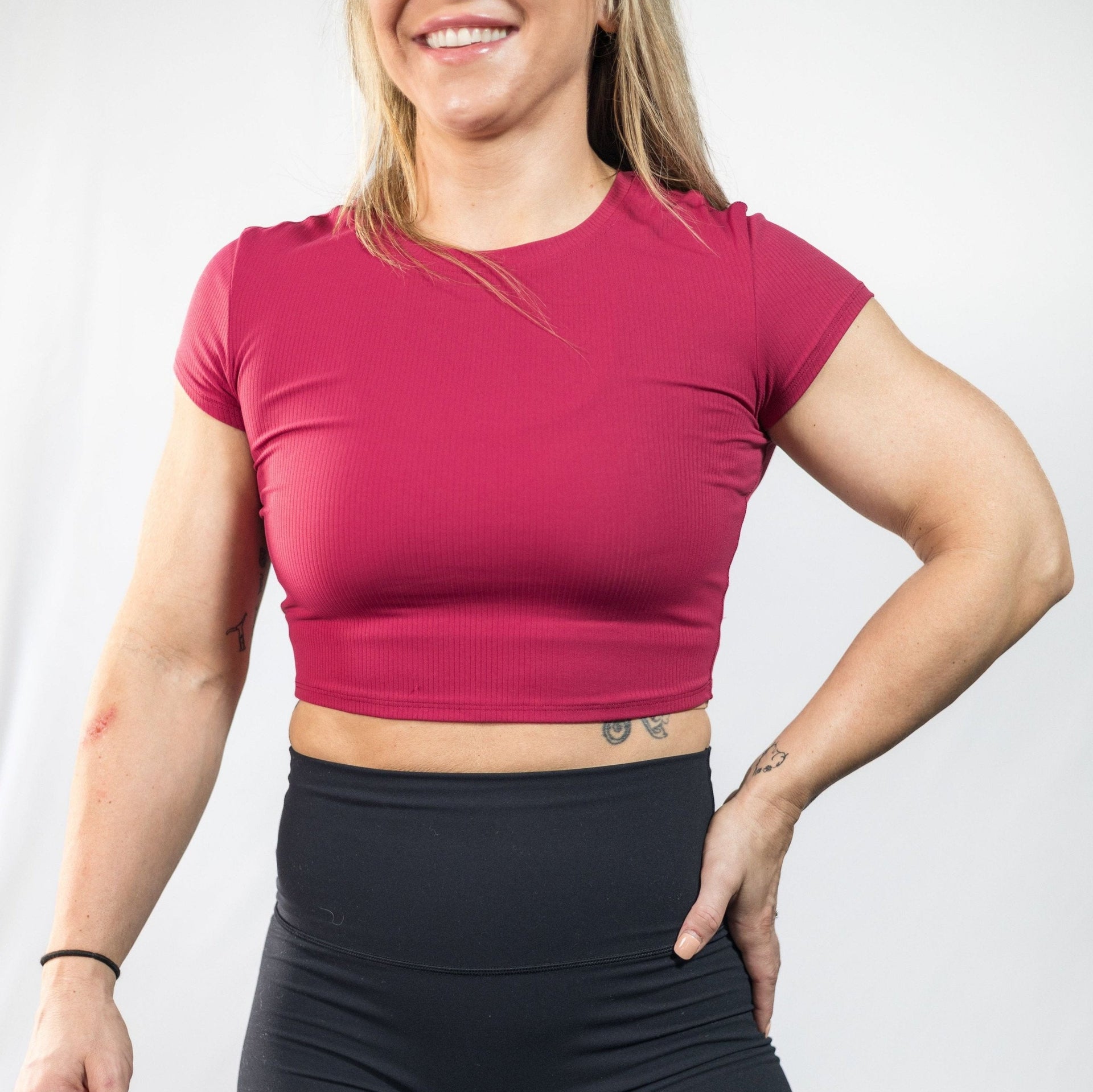 Vital Seamless Ribbed Maroon Crop Top - TN-ELVN Clothing 