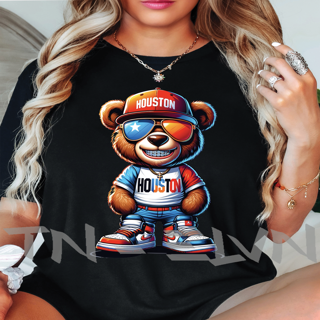 Houston Teddy Bear Iced Out. Bella + Canvas Tee - TN-ELVN Clothing 