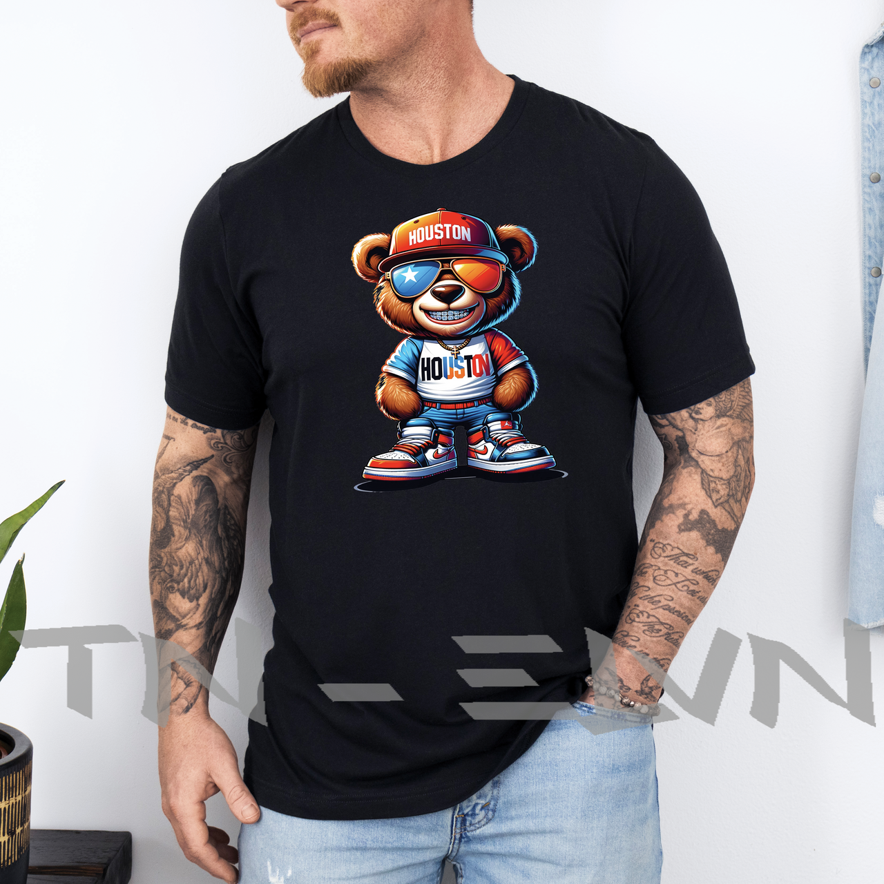 Houston Teddy Bear Iced Out. Bella + Canvas Tee - TN-ELVN Clothing 